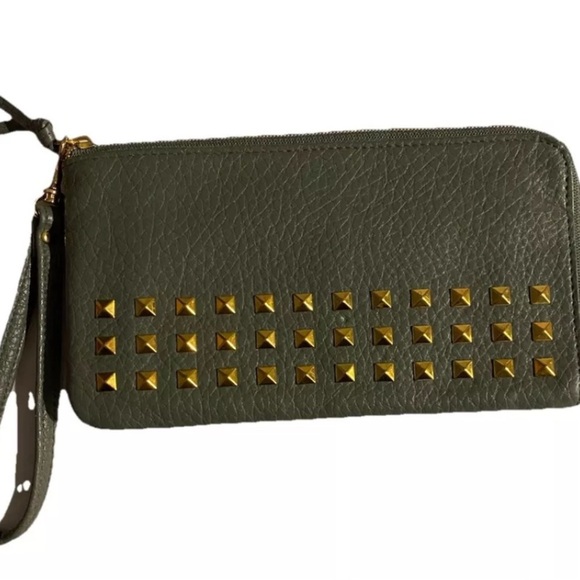Buxton Olive Green Studded Wristlet Wallet - Picture 1 of 7